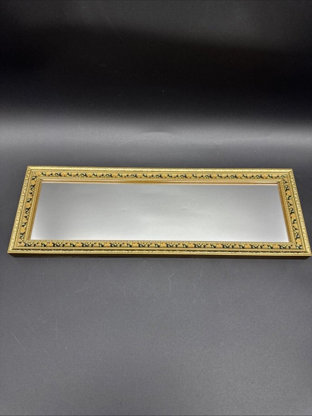 Vintage Floral Ornate Gold Narrow Rectangle Wall Gallery Mirror 15.25x5.25”